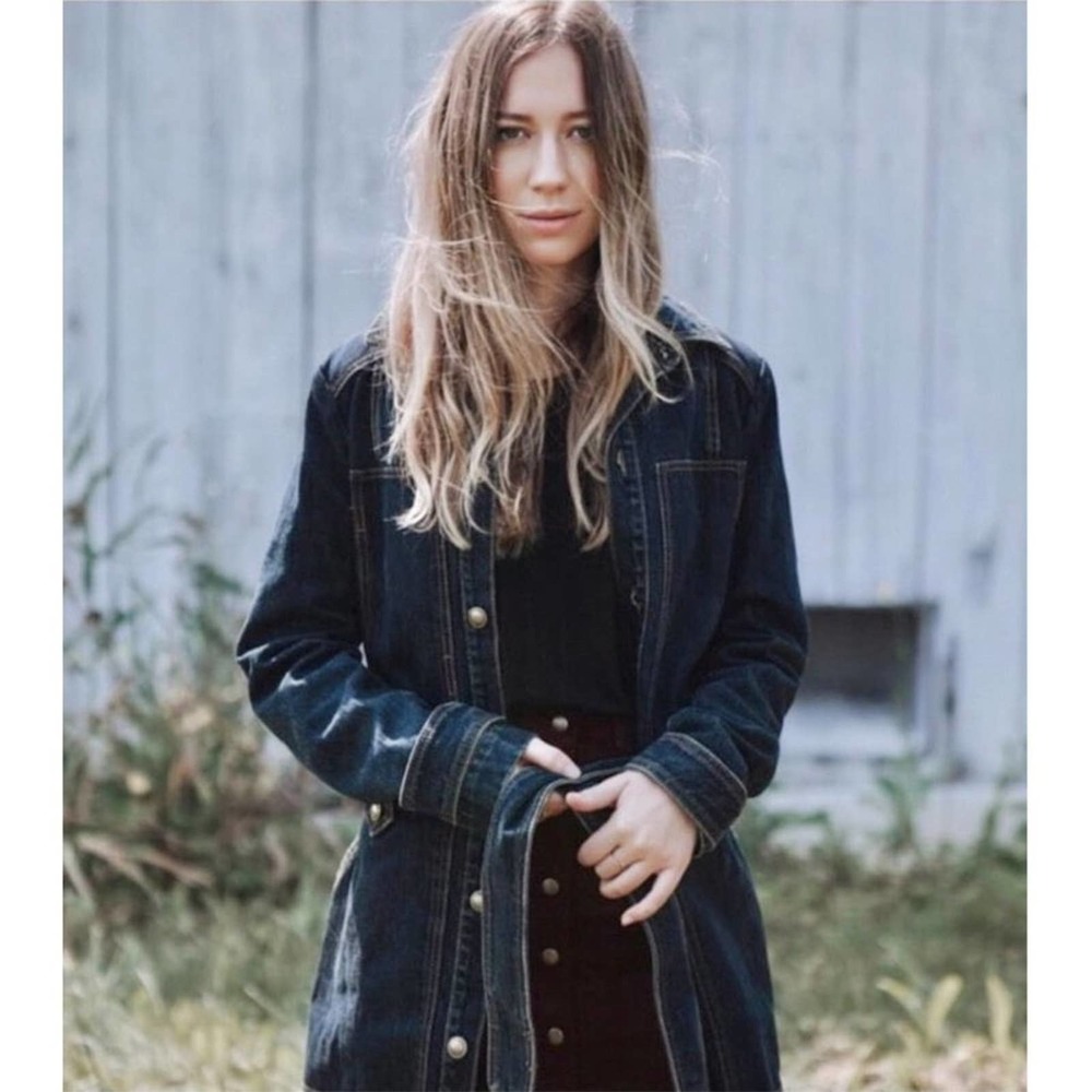 FREE PEOPLE NWT Belted Dark Blue Denim Jacket Coat — Small - Picture 4 of 16
